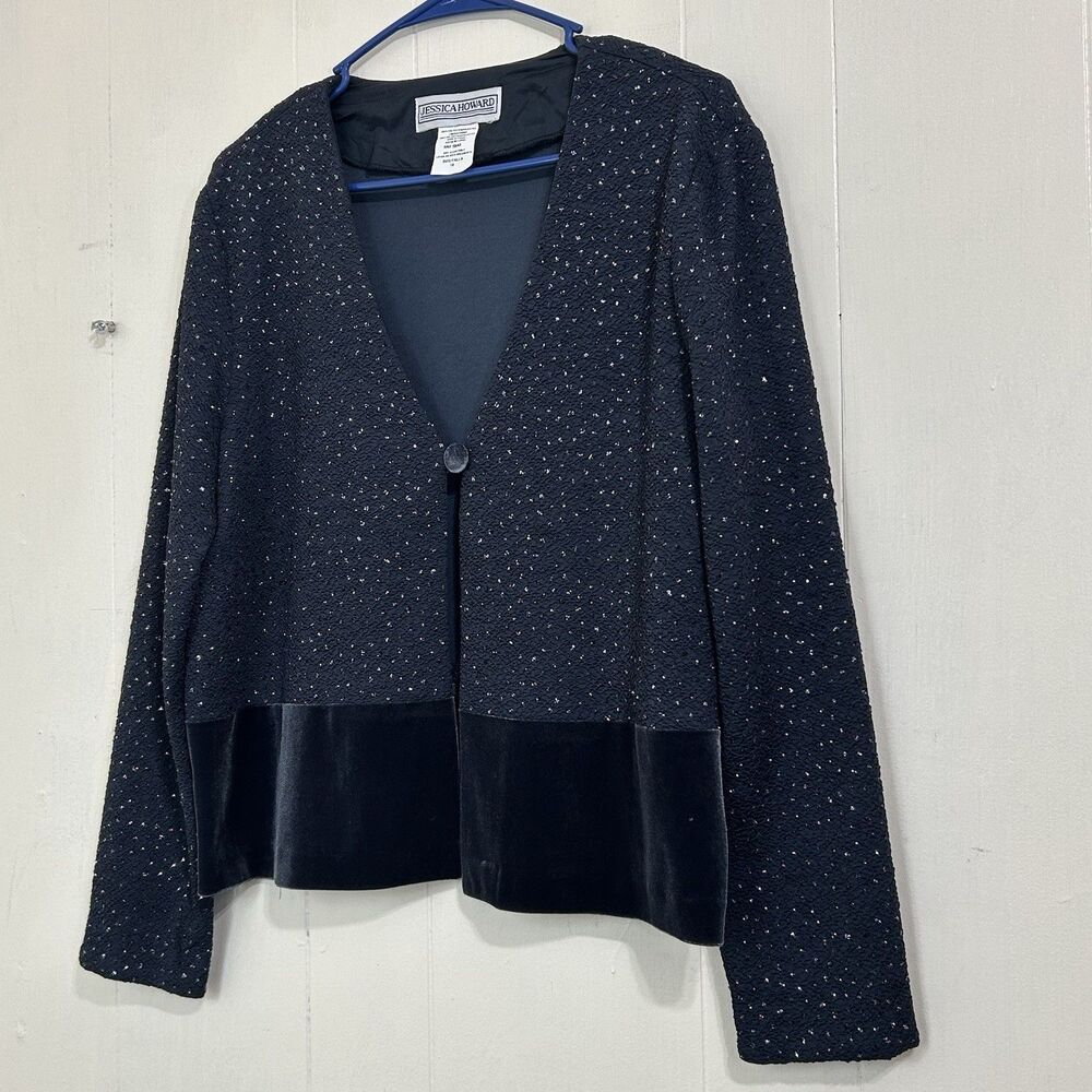 Jessica Howard women's Grey Cardigan  sparkling and a velvet trim Size 10. - Picture 2 of 10